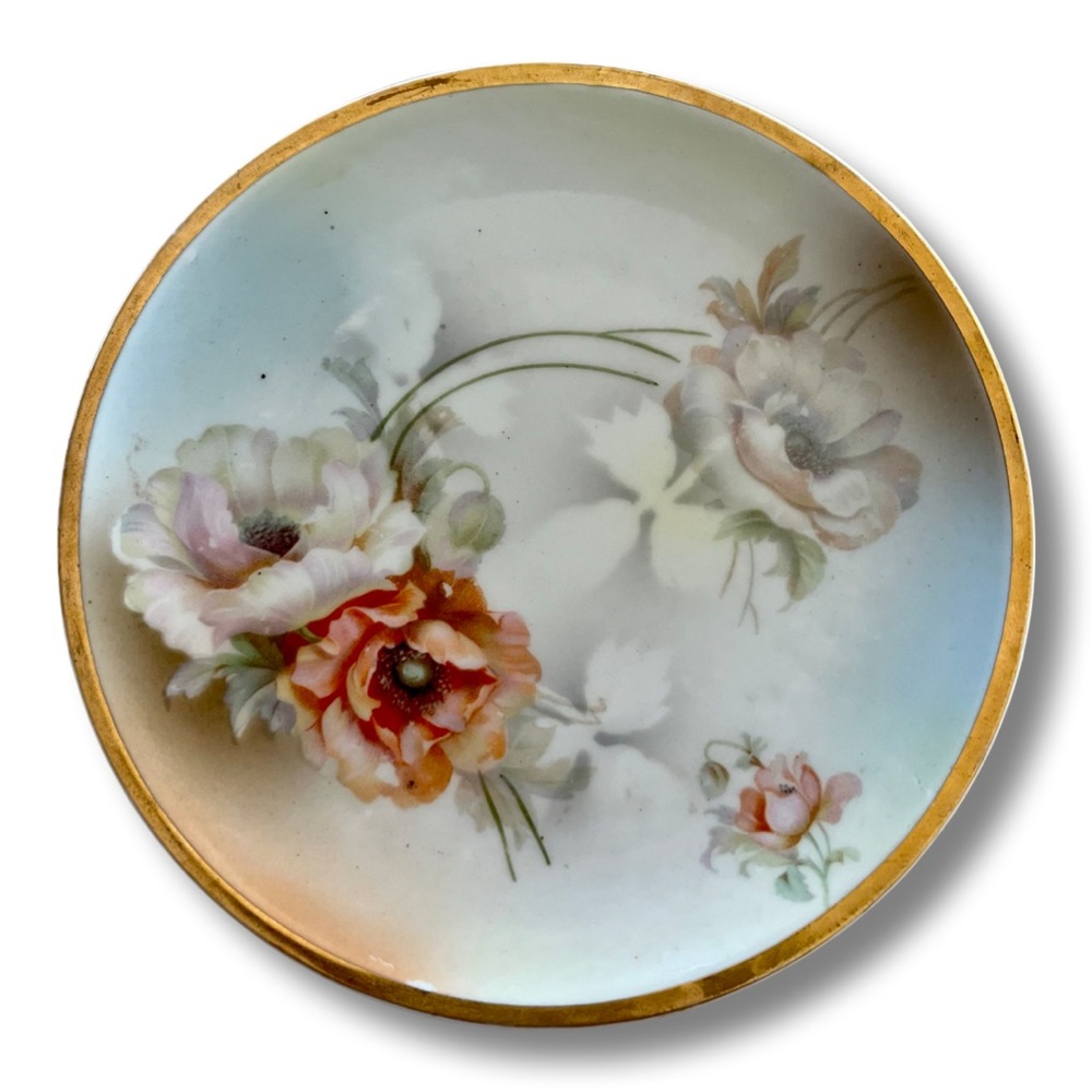 Vintage Hand Painted Poppy Plate with Gold Trim from Germany Antique China